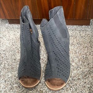 Gray Peep-Toe Ankle Boots